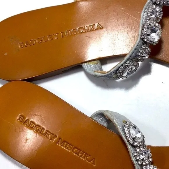 NWT Badgley Mischka Silver Crystal Jeweled Flat Sandals Size 8M - Picture 3 of 13